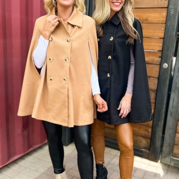 Camel Cape Overlay Coat - Picture 3 of 4